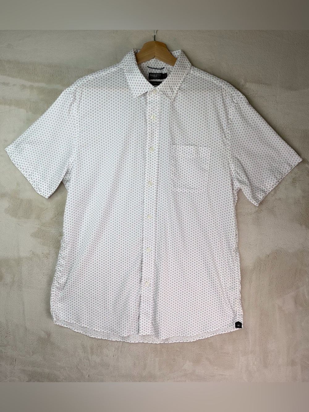 Faherty Reserve The Movement White Short-Sleeve Button-Up with Micro Dot Print